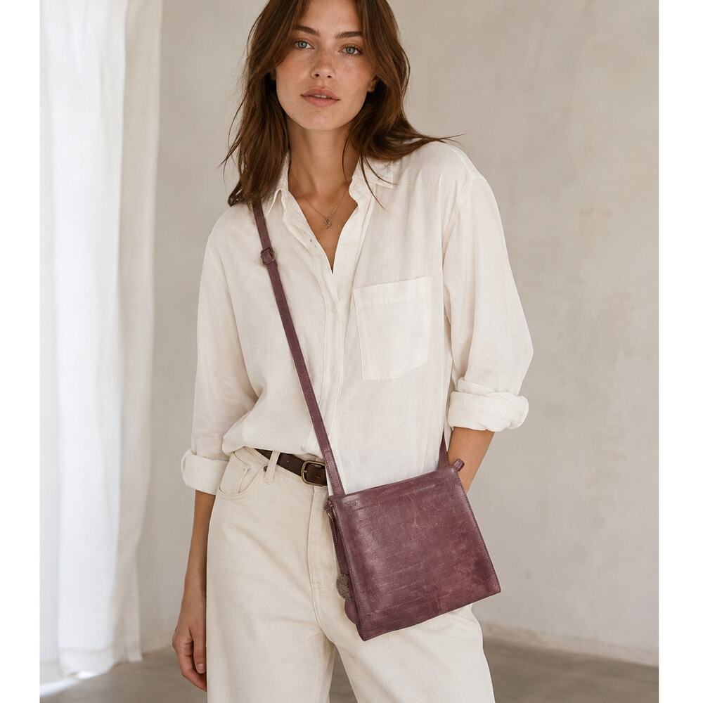 Kompanero Timeless Design Crossbody Leather Bag Burgundy/Brown Adjustable Strap